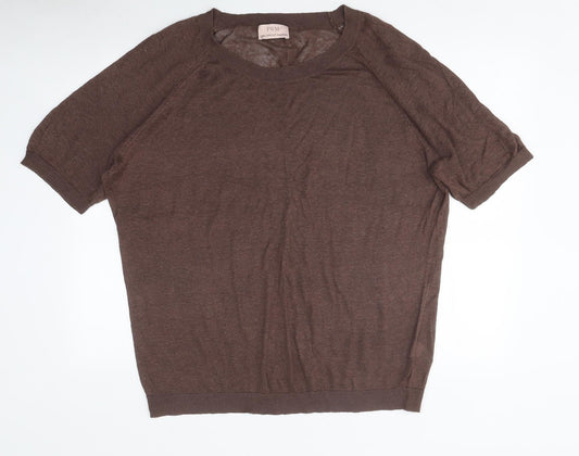 Fenn Wright Manson Womens Brown Polyester Basic T-Shirt Size L Round Neck