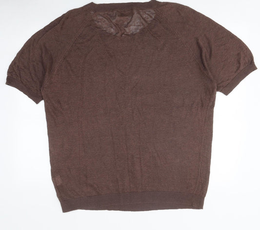 Fenn Wright Manson Womens Brown Polyester Basic T-Shirt Size L Round Neck