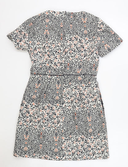 H&M Womens Multicoloured Floral Polyester Sheath Size 6 Round Neck Zip