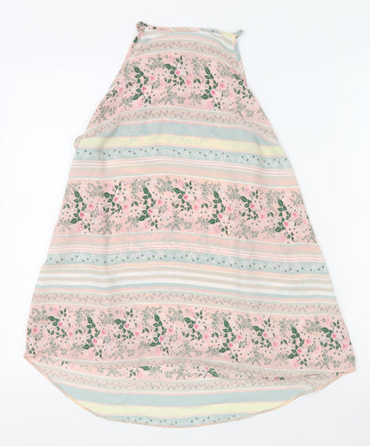 Papaya Womens Pink Geometric Polyester Camisole Blouse Size 12 High Neck