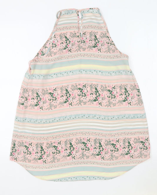 Papaya Womens Pink Geometric Polyester Camisole Blouse Size 12 High Neck