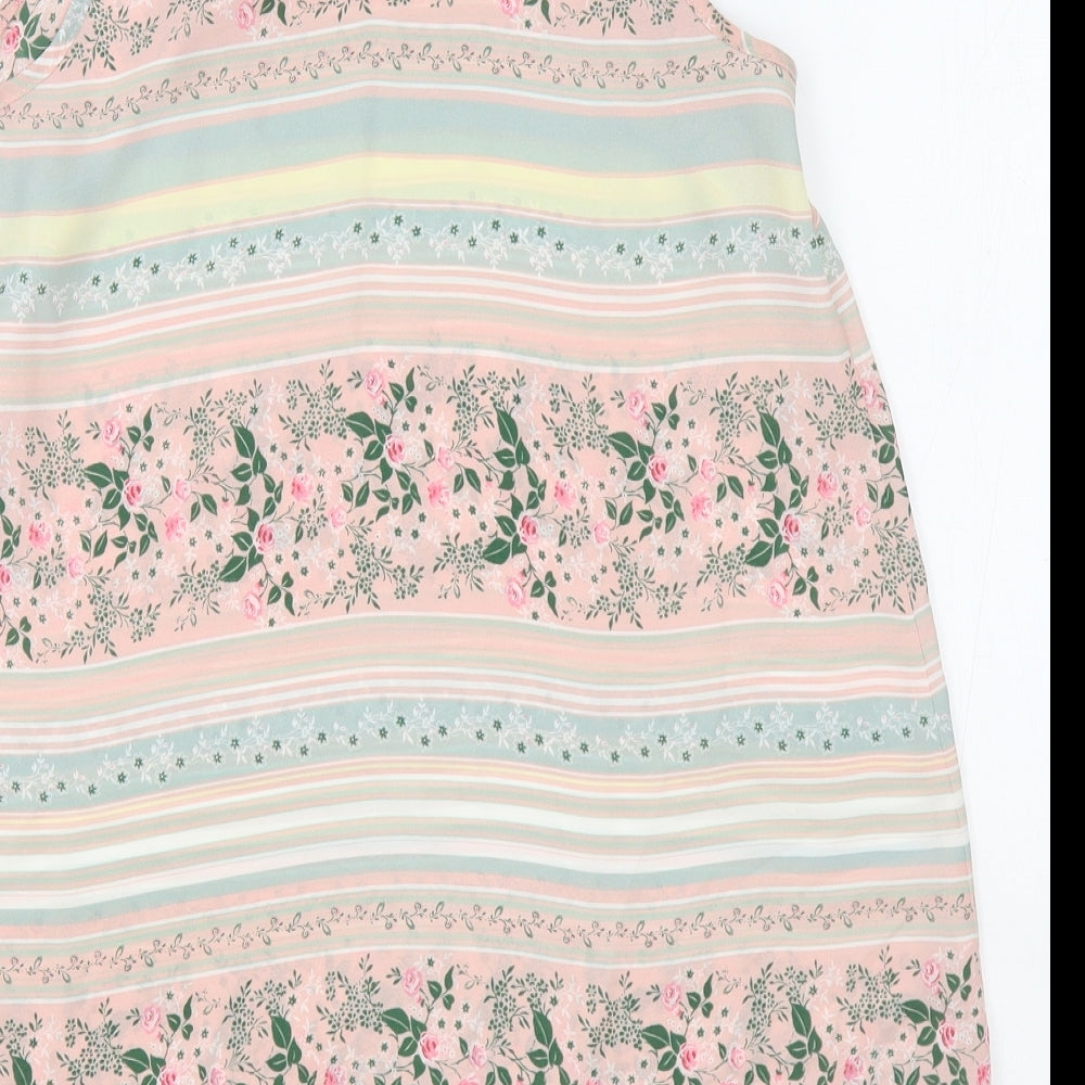 Papaya Womens Pink Geometric Polyester Camisole Blouse Size 12 High Neck