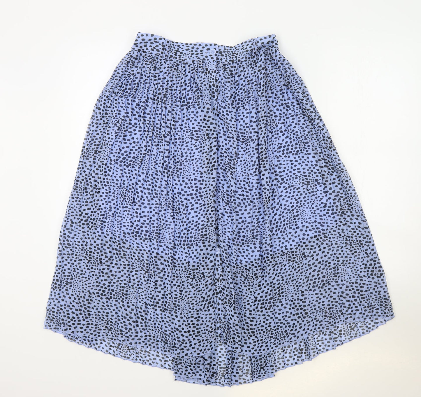 Monkl Womens Blue Polka Dot Polyester Flare Skirt Size M Button - Belt Loops