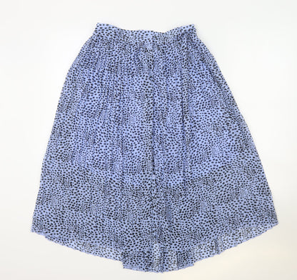 Monkl Womens Blue Polka Dot Polyester Flare Skirt Size M Button - Belt Loops