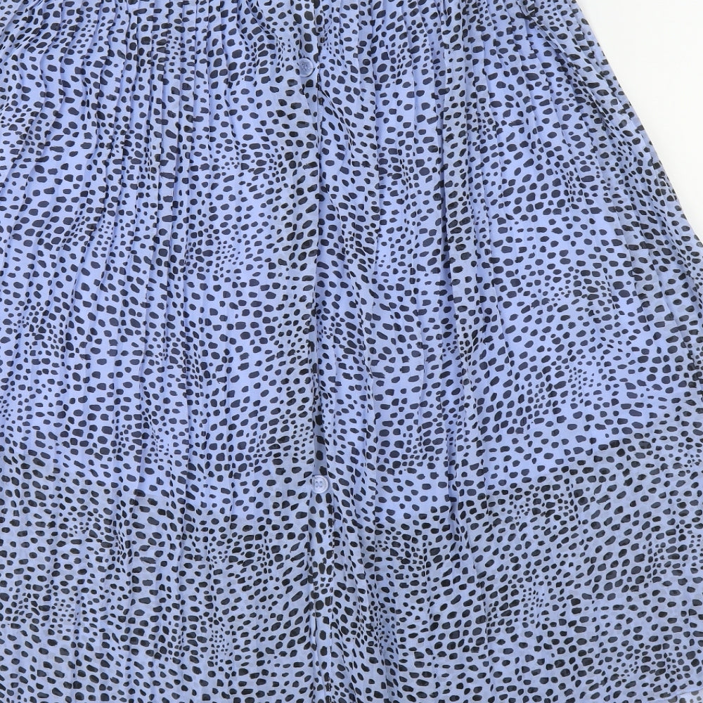 Monkl Womens Blue Polka Dot Polyester Flare Skirt Size M Button - Belt Loops