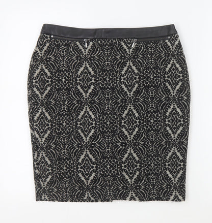 M&Co Womens Black Geometric Polyester Straight & Pencil Skirt Size 10 Zip - Leather Waist