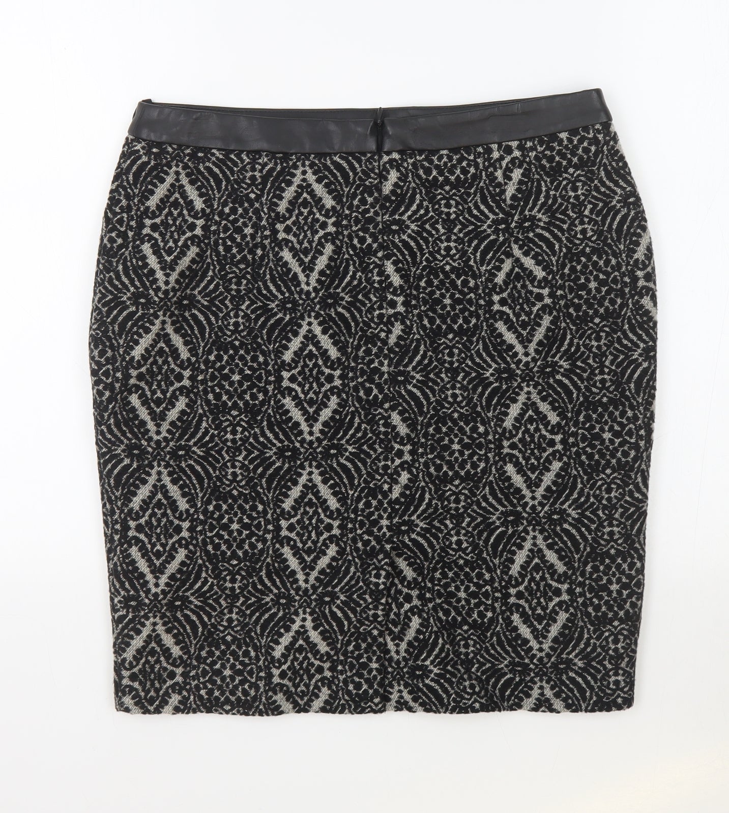 M&Co Womens Black Geometric Polyester Straight & Pencil Skirt Size 10 Zip - Leather Waist