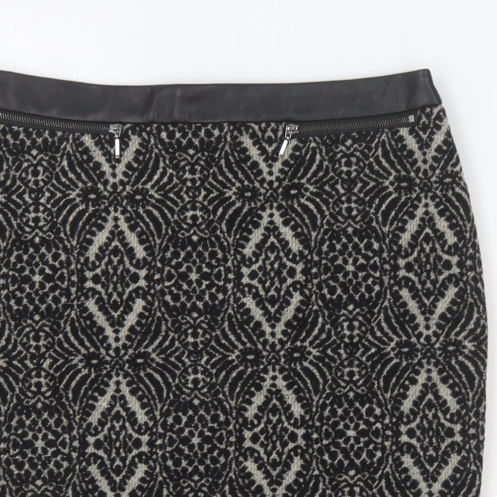 M&Co Womens Black Geometric Polyester Straight & Pencil Skirt Size 10 Zip - Leather Waist