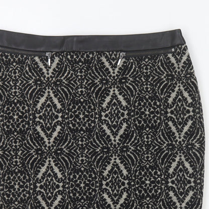 M&Co Womens Black Geometric Polyester Straight & Pencil Skirt Size 10 Zip - Leather Waist