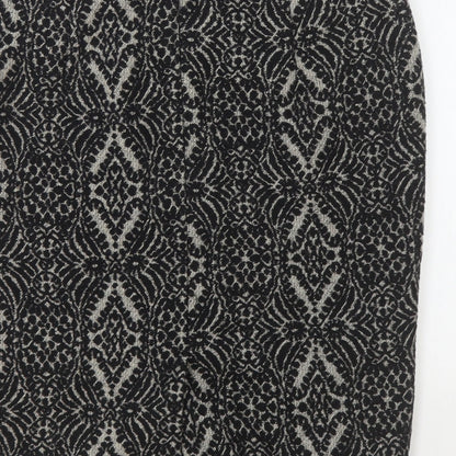 M&Co Womens Black Geometric Polyester Straight & Pencil Skirt Size 10 Zip - Leather Waist