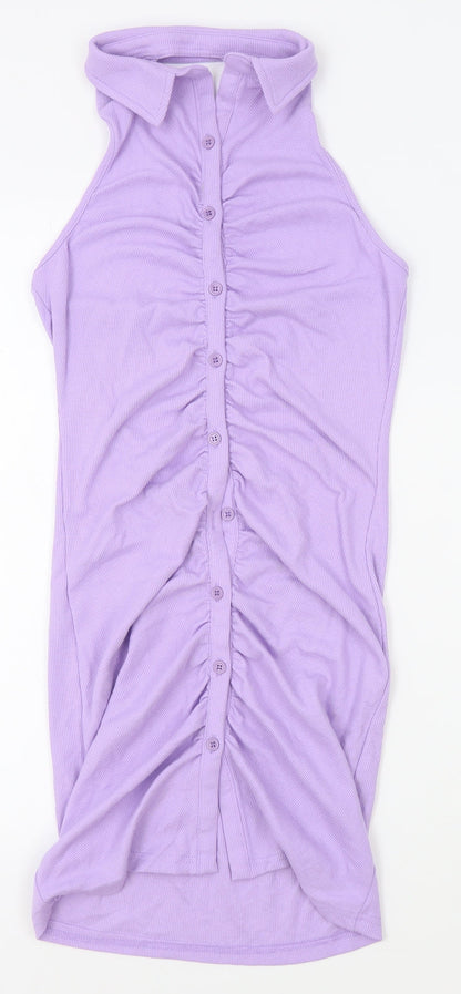 SheIn Womens Purple Polyester Bodycon Size M Collared Button - Open Back