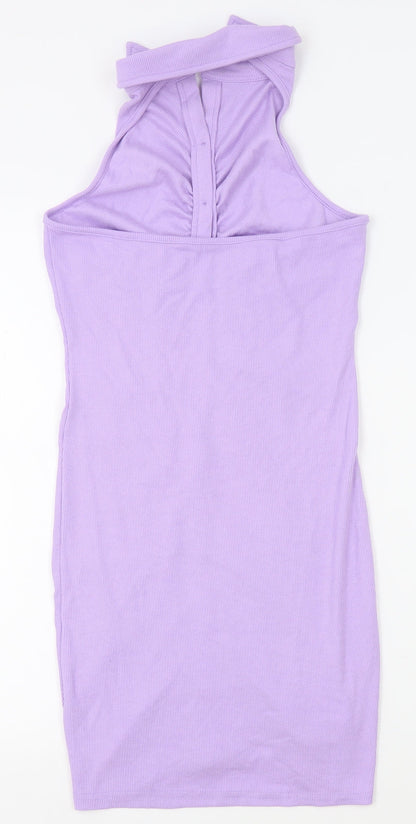 SheIn Womens Purple Polyester Bodycon Size M Collared Button - Open Back