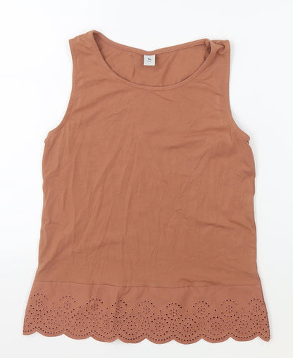 TU Girls Brown Cotton Basic Tank Size 13 Years Round Neck Pullover