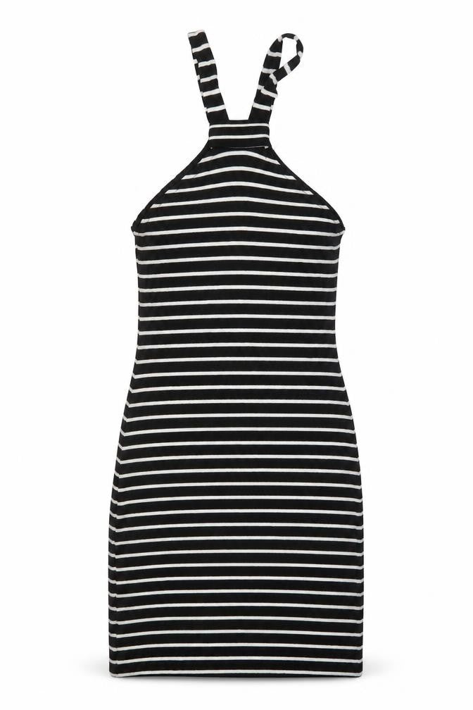Topshop Womens Black Striped Viscose Bodycon Size 8 High Neck Pullover