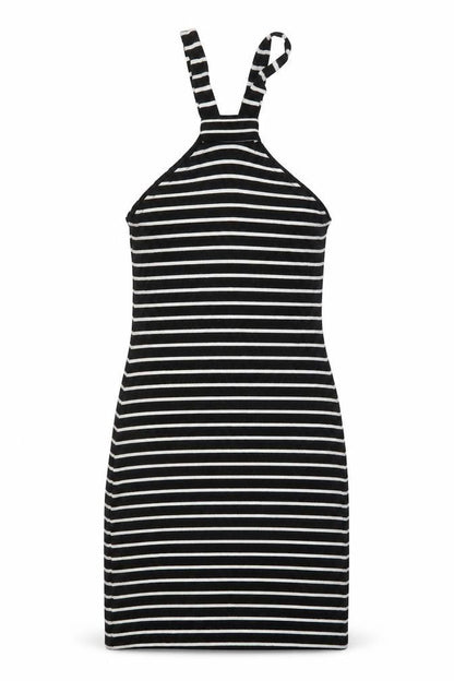 Topshop Womens Black Striped Viscose Bodycon Size 8 High Neck Pullover