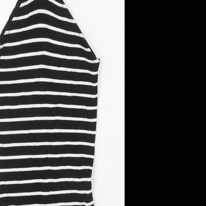 Topshop Womens Black Striped Viscose Bodycon Size 8 High Neck Pullover