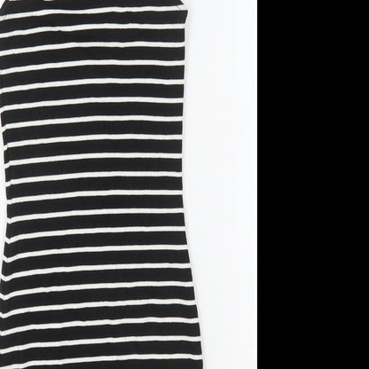 Topshop Womens Black Striped Viscose Bodycon Size 8 High Neck Pullover