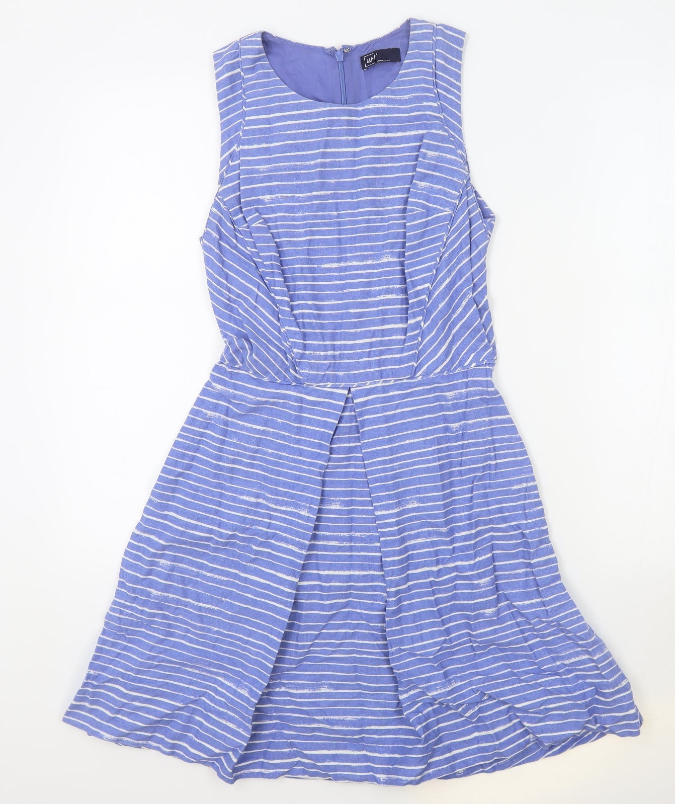 Gap Womens Blue Striped 100% Cotton Fit & Flare Size 4 Round Neck Zip