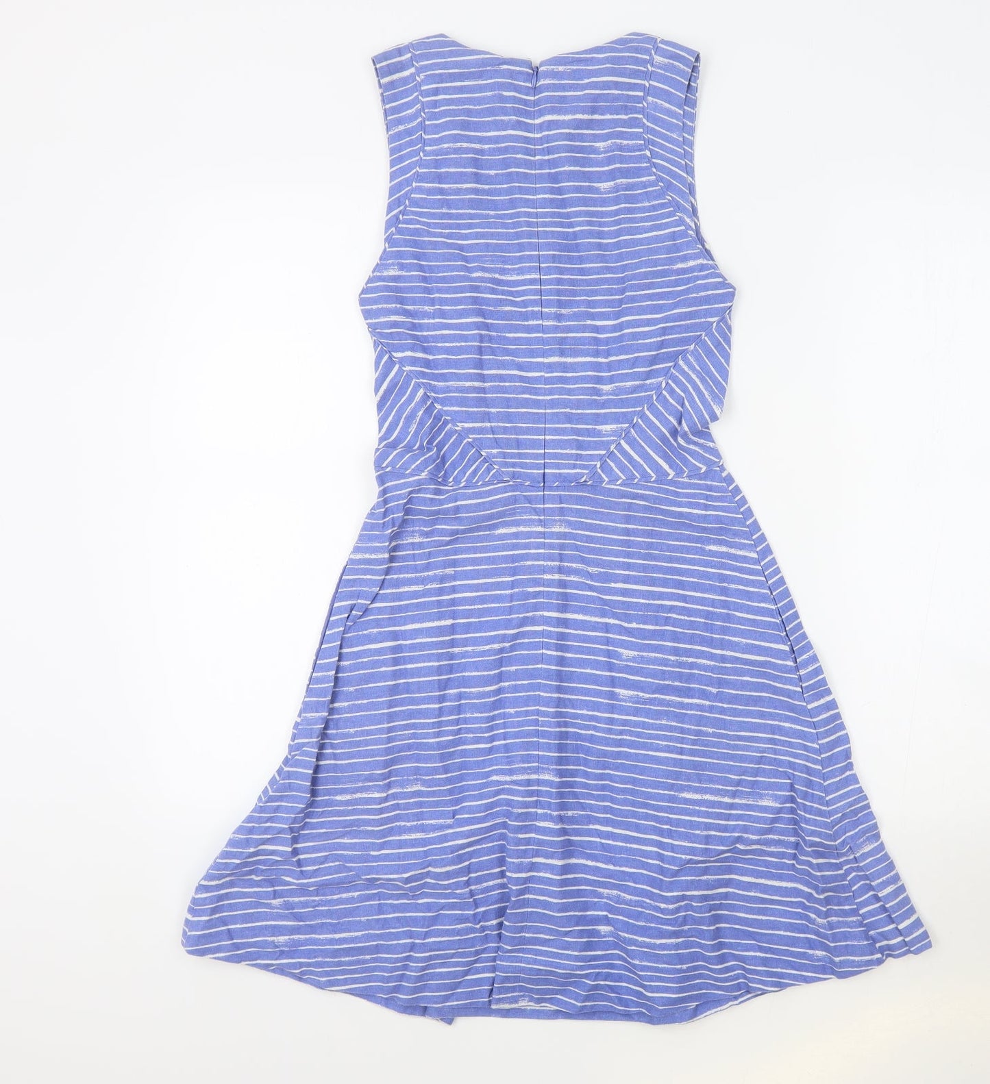 Gap Womens Blue Striped 100% Cotton Fit & Flare Size 4 Round Neck Zip