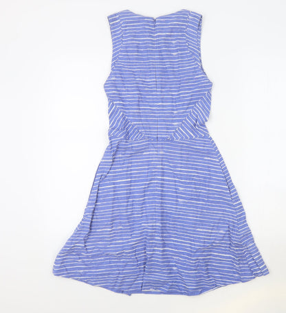 Gap Womens Blue Striped 100% Cotton Fit & Flare Size 4 Round Neck Zip