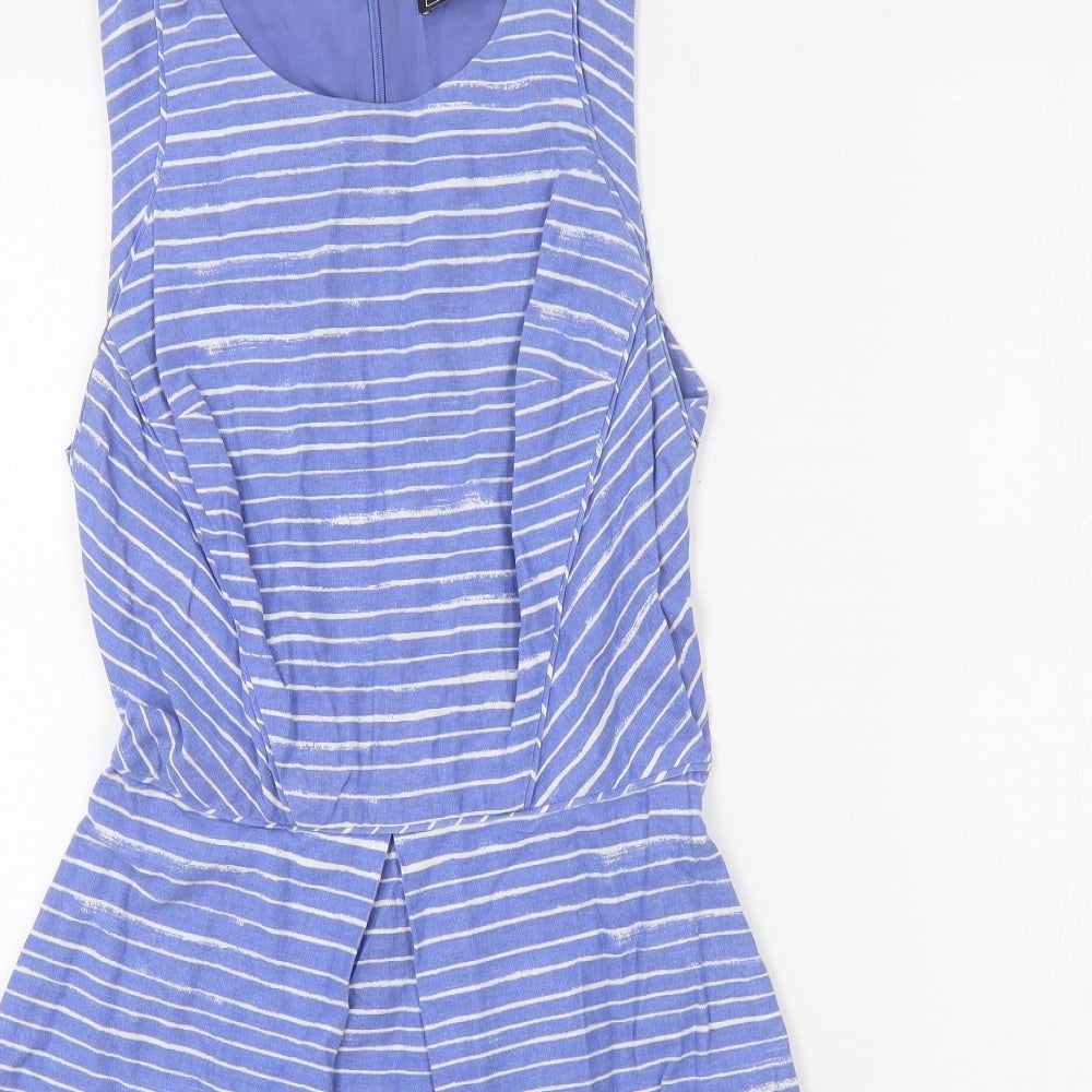 Gap Womens Blue Striped 100% Cotton Fit & Flare Size 4 Round Neck Zip