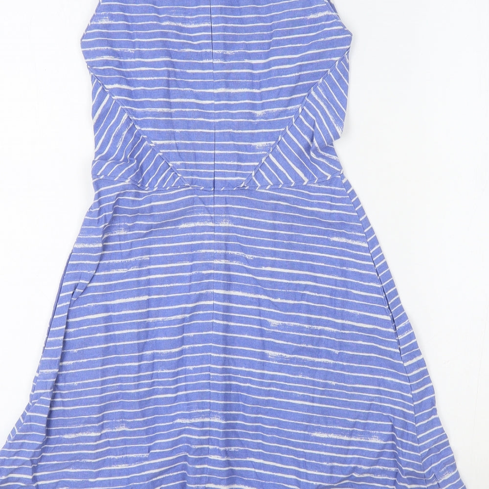 Gap Womens Blue Striped 100% Cotton Fit & Flare Size 4 Round Neck Zip