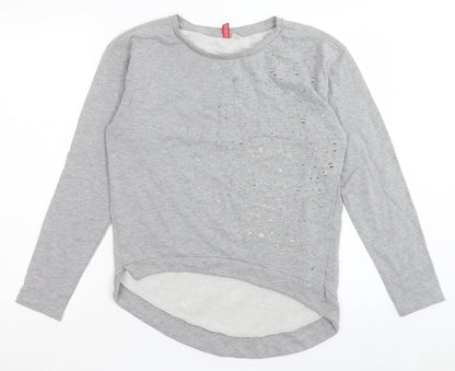 H&M Womens Grey Cotton Pullover Sweatshirt Size 10 Pullover - Distressed