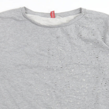 H&M Womens Grey Cotton Pullover Sweatshirt Size 10 Pullover - Distressed
