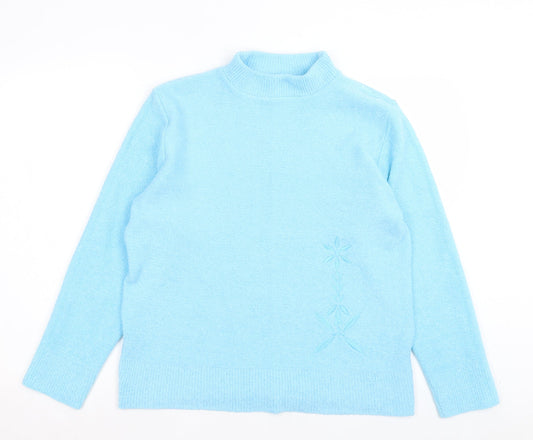 4 Me Womens Blue High Neck Acrylic Pullover Jumper Size M