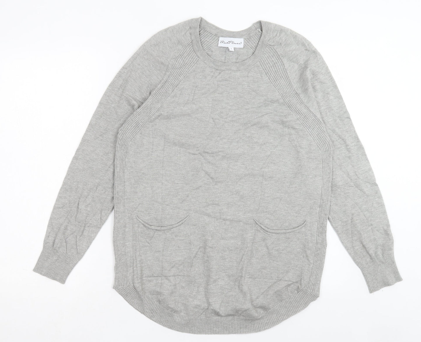 Womens UK Size S Mud Flowers Grey Pullover Jumper