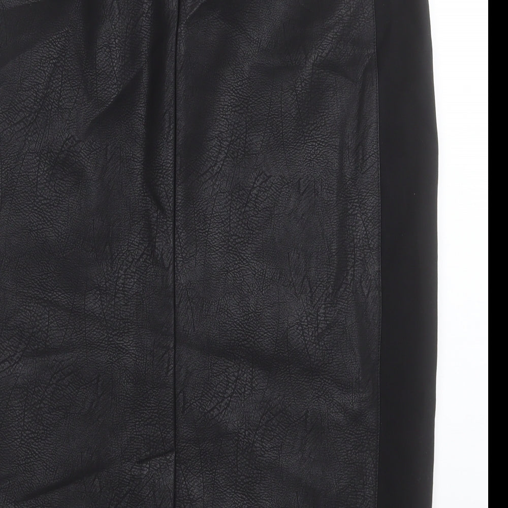 Matalan Womens Black Polyurethane Straight & Pencil Skirt Size 16 Zip