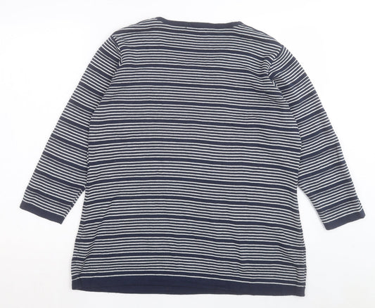 Chianti Womens Blue Crew Neck Striped Cotton Pullover Jumper Size XL