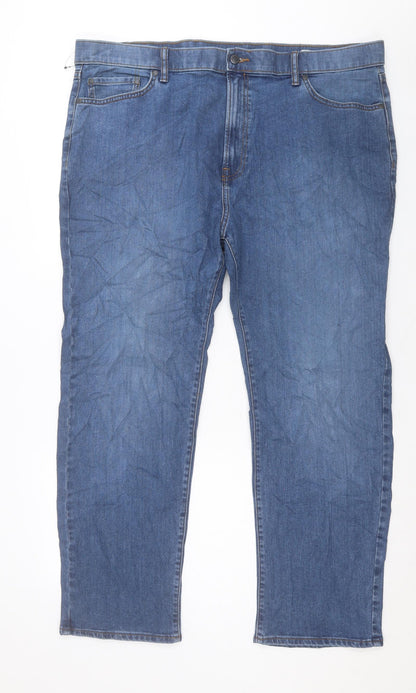 Marks and Spencer Mens Blue Cotton Straight Jeans Size 44 in L29 in Regular Button - Short Leg