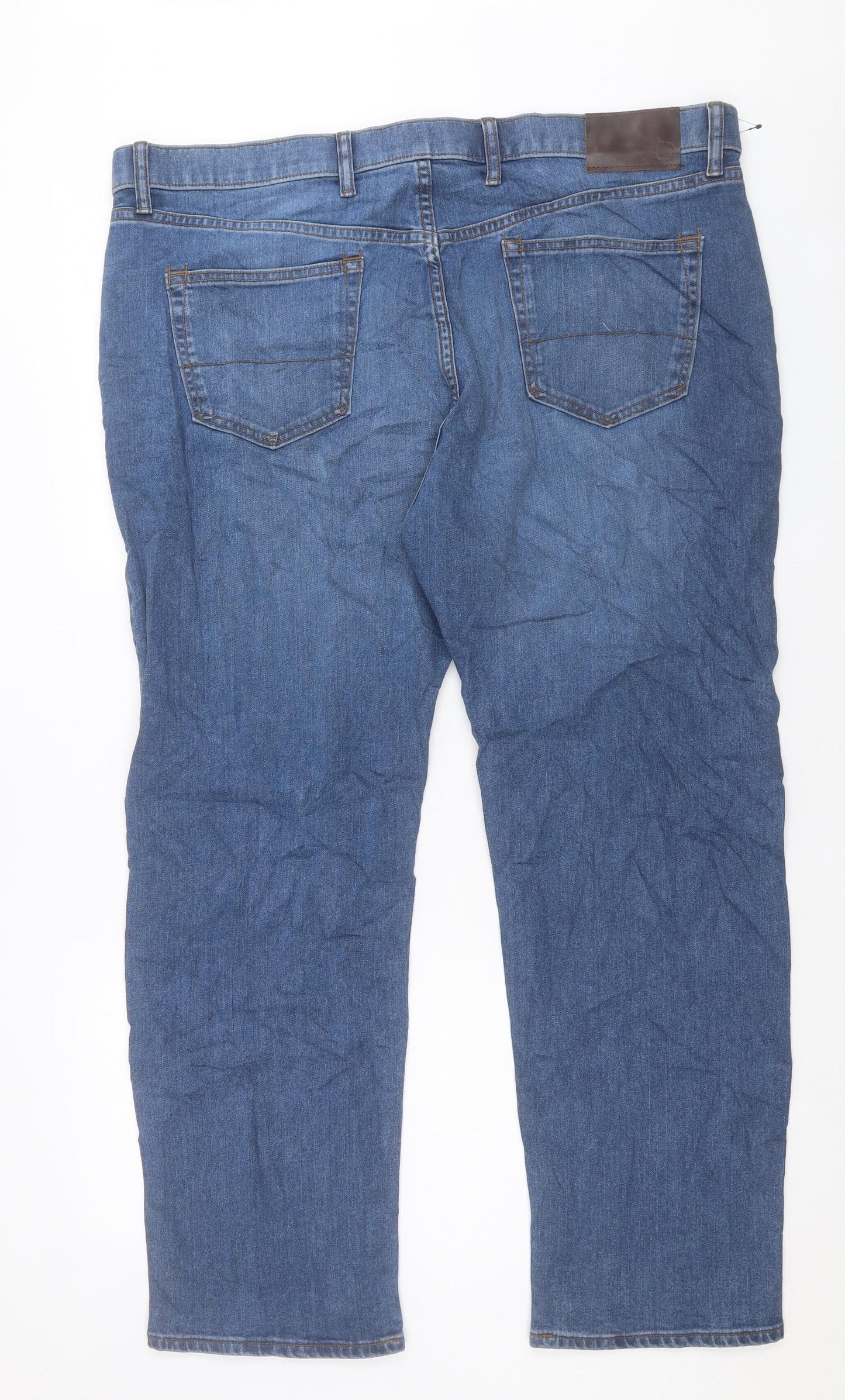 Marks and Spencer Mens Blue Cotton Straight Jeans Size 44 in L29 in Regular Button - Short Leg