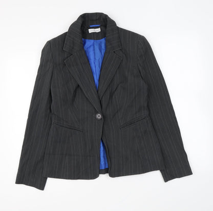 Essential Womens Grey Striped Jacket Blazer Size 10 Button