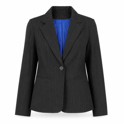 Essentials Womens Grey Striped Jacket Blazer Size 10 Button