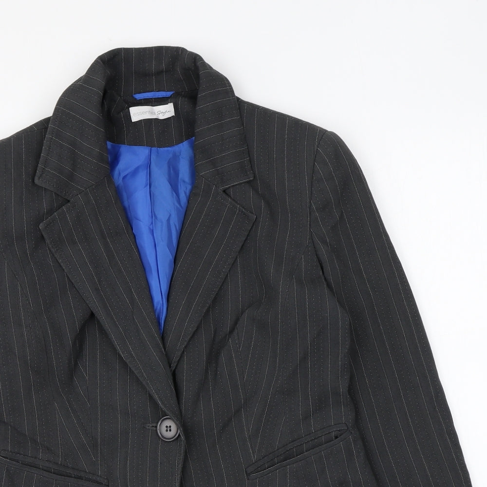 Essential Womens Grey Striped Jacket Blazer Size 10 Button