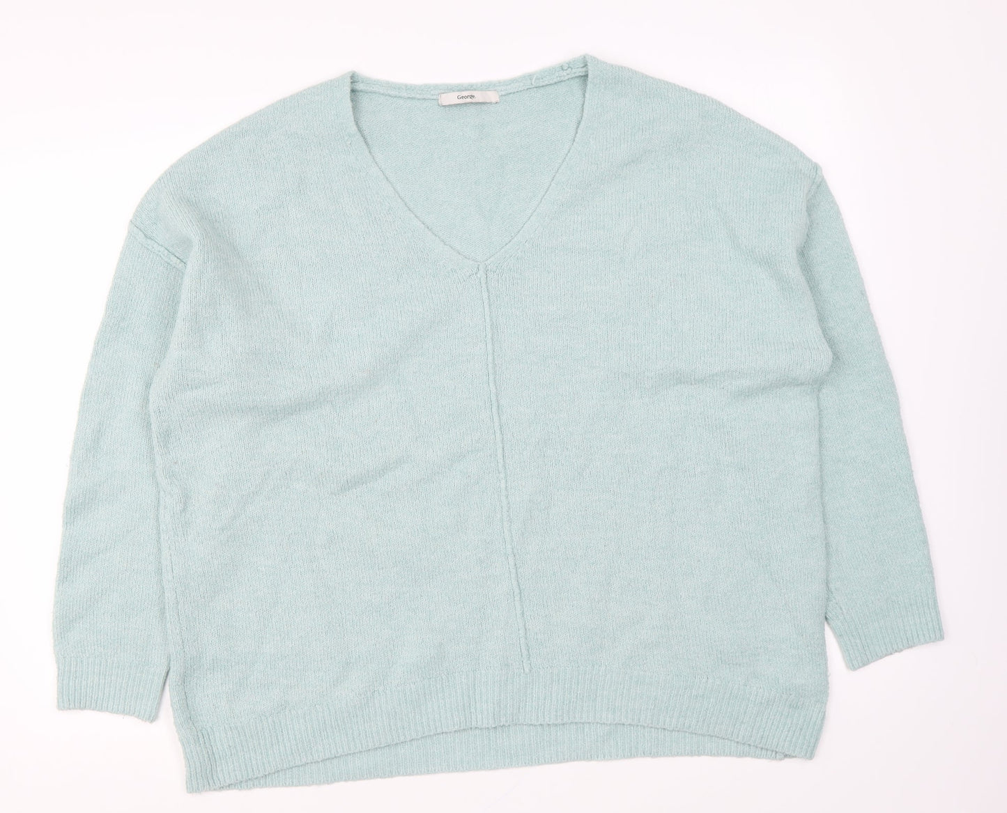 George Womens Blue V-Neck Acrylic Pullover Jumper Size L