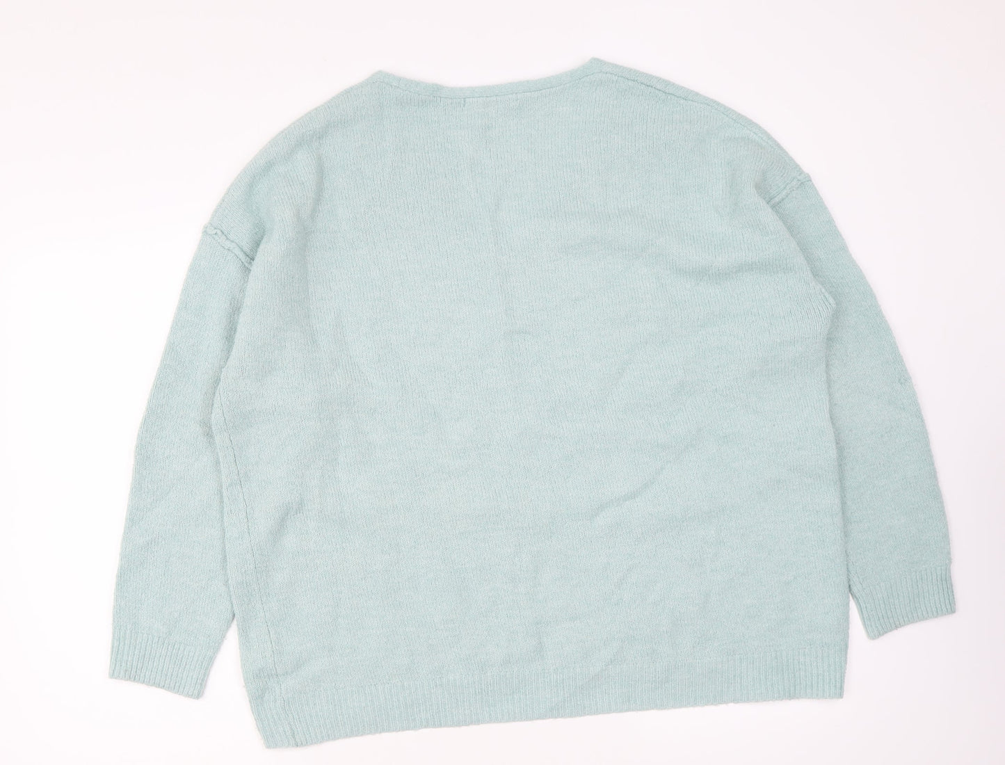 George Womens Blue V-Neck Acrylic Pullover Jumper Size L