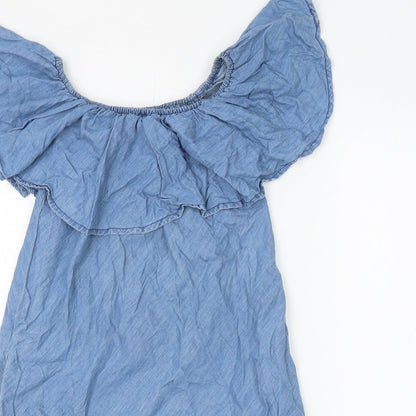 Primark Womens Blue Cotton Shift Size 8 Round Neck Pullover