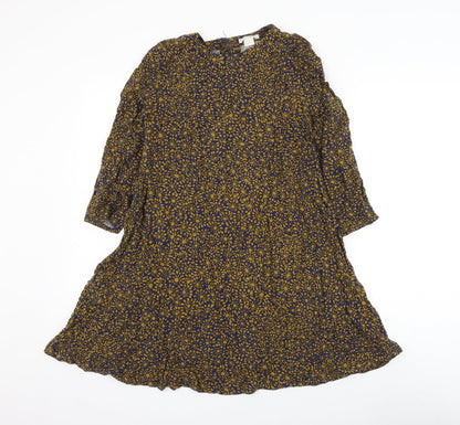H&M Womens Multicoloured Floral Viscose Skater Dress Size 6 Round Neck Button