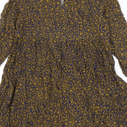 H&M Womens Multicoloured Floral Viscose Skater Dress Size 6 Round Neck Button