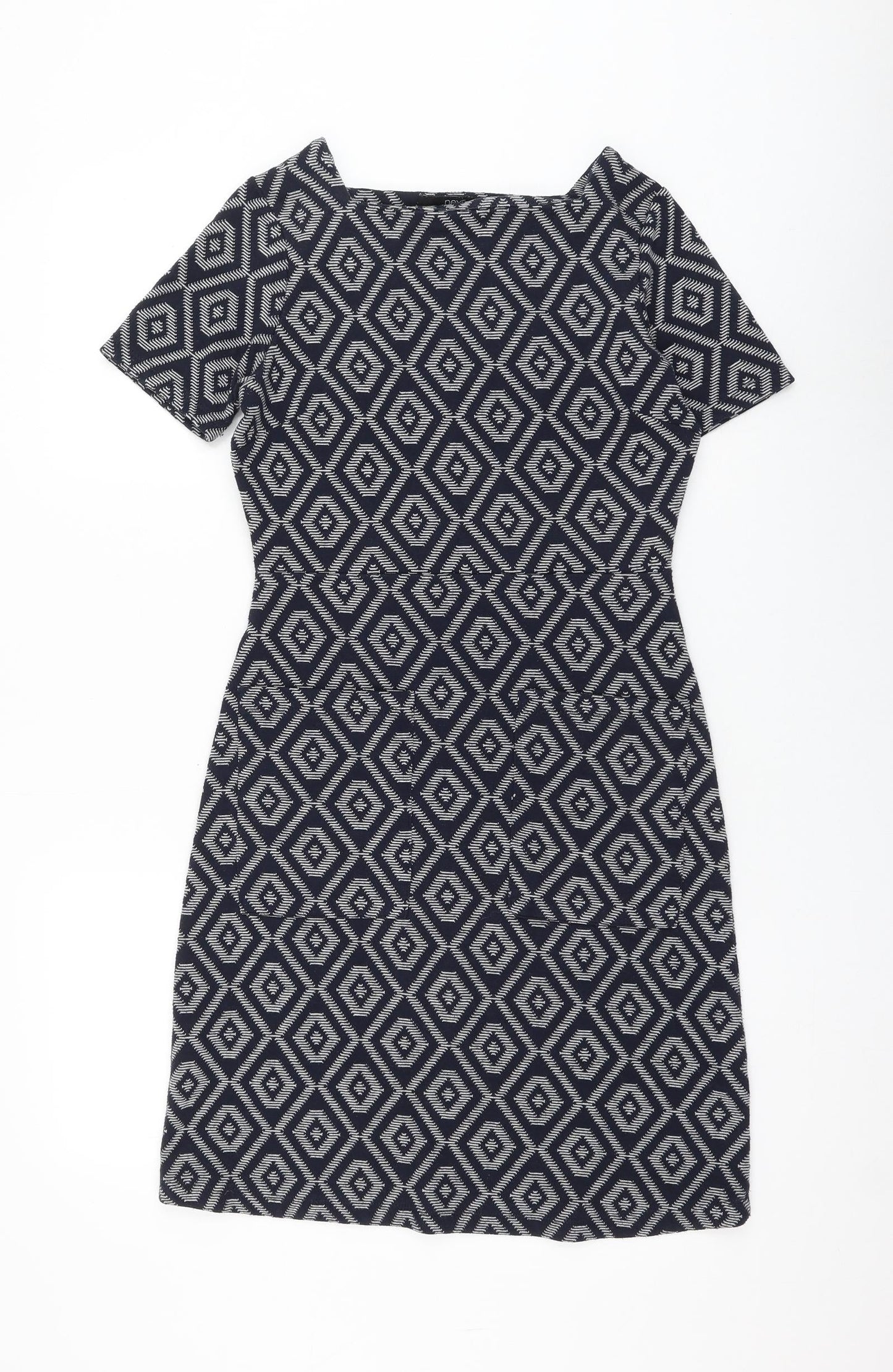 NEXT Womens Blue Geometric Polyester Shift Size 6 Square Neck Pullover