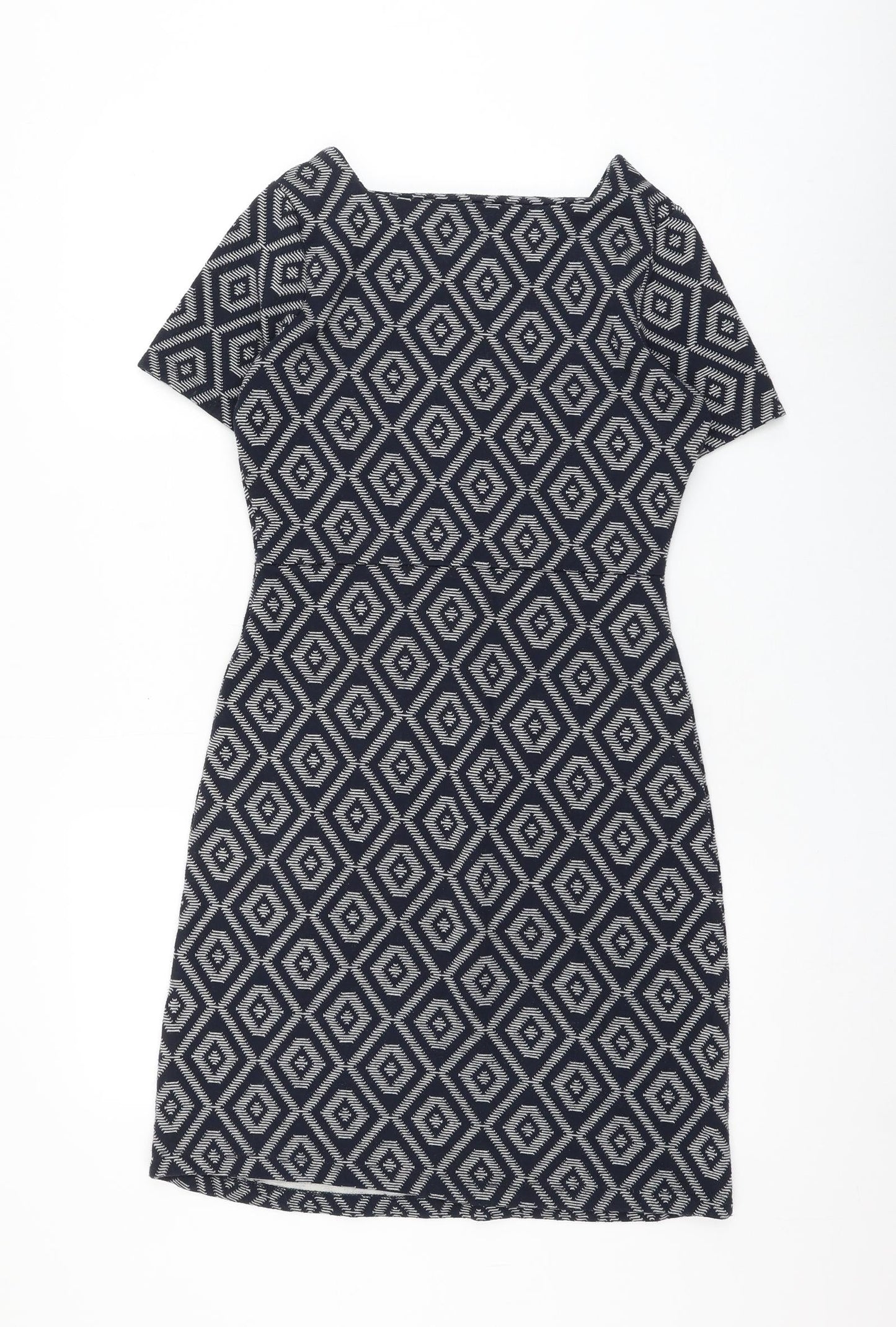 NEXT Womens Blue Geometric Polyester Shift Size 6 Square Neck Pullover