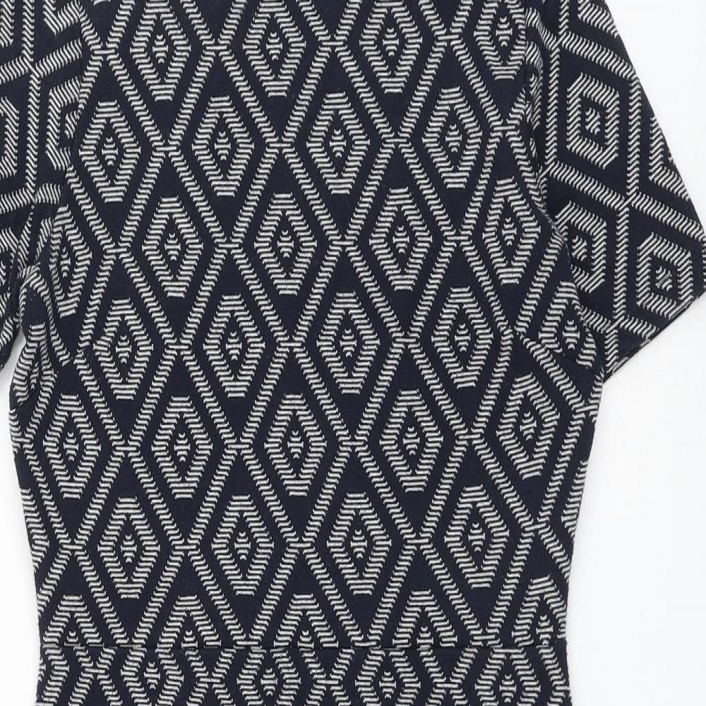 NEXT Womens Blue Geometric Polyester Shift Size 6 Square Neck Pullover