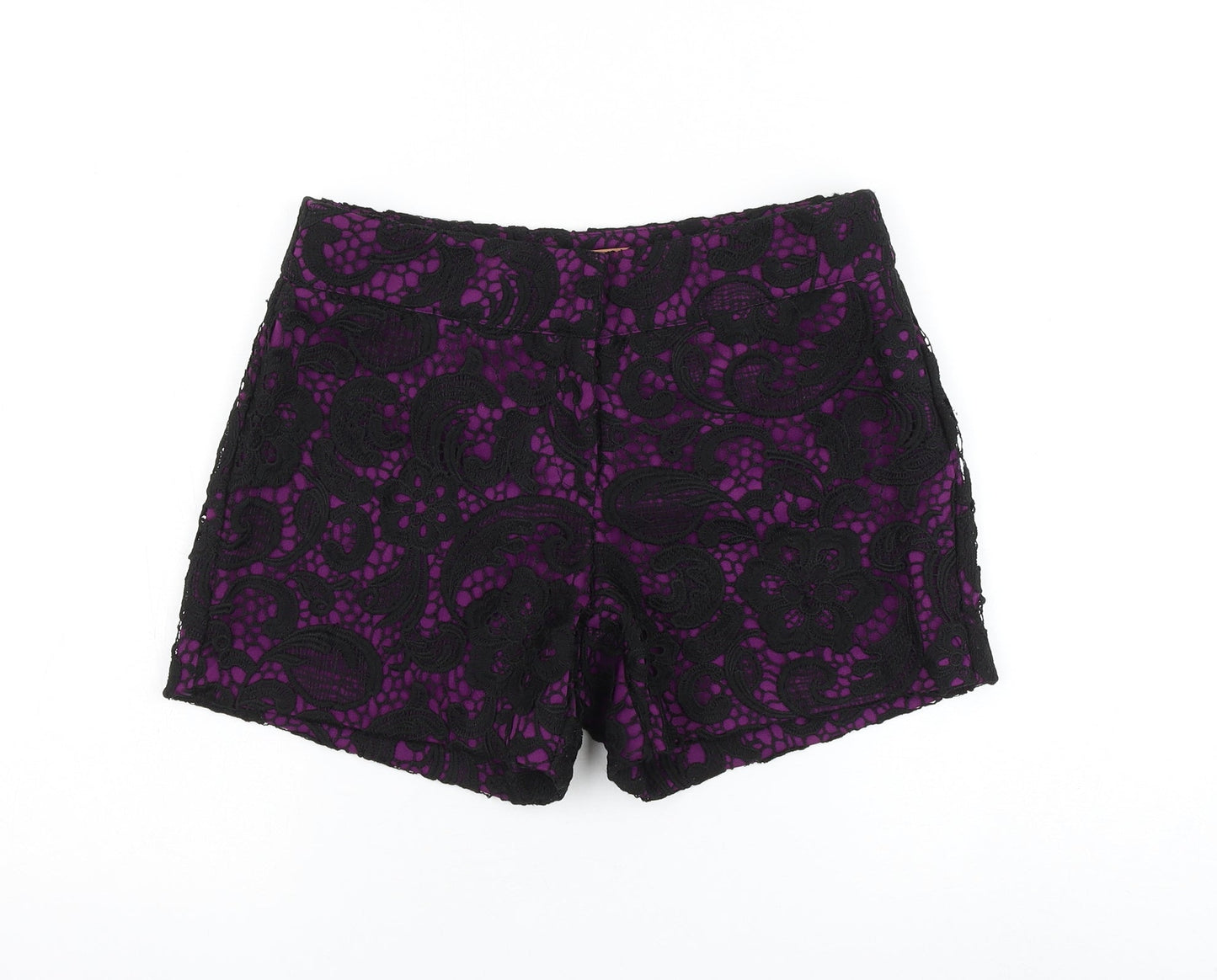 My Muse Womens Purple Floral Polyester Hot Pants Shorts Size S L4 in Regular Zip