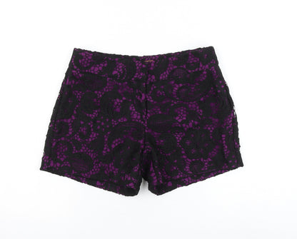My Muse Womens Purple Floral Polyester Hot Pants Shorts Size S L4 in Regular Zip