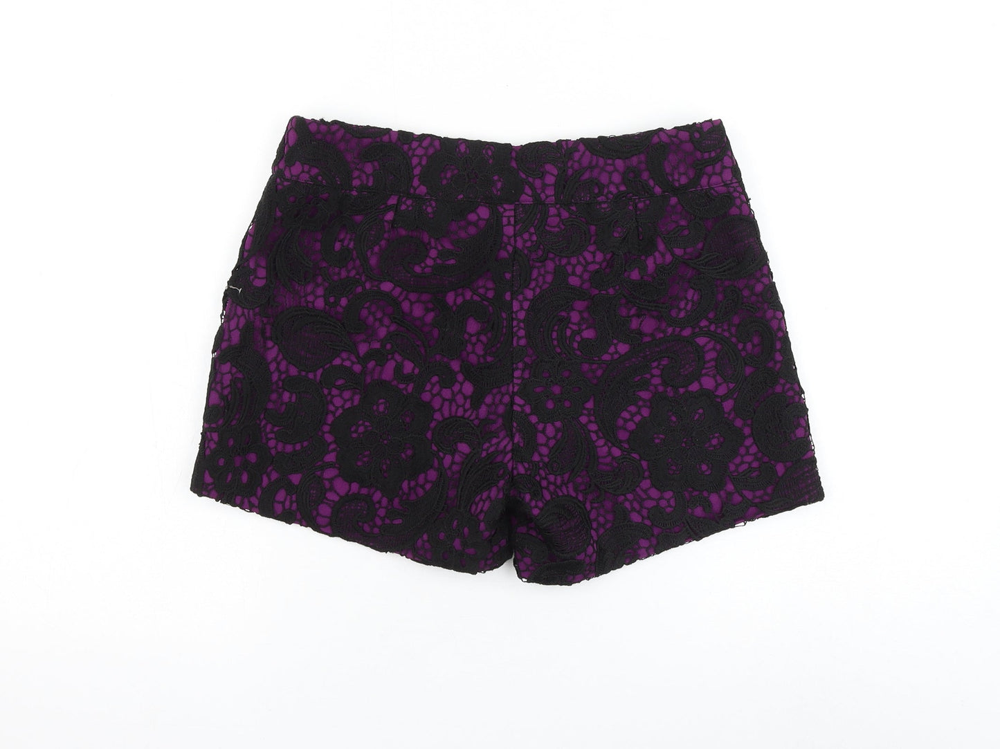 My Muse Womens Purple Floral Polyester Hot Pants Shorts Size S L4 in Regular Zip