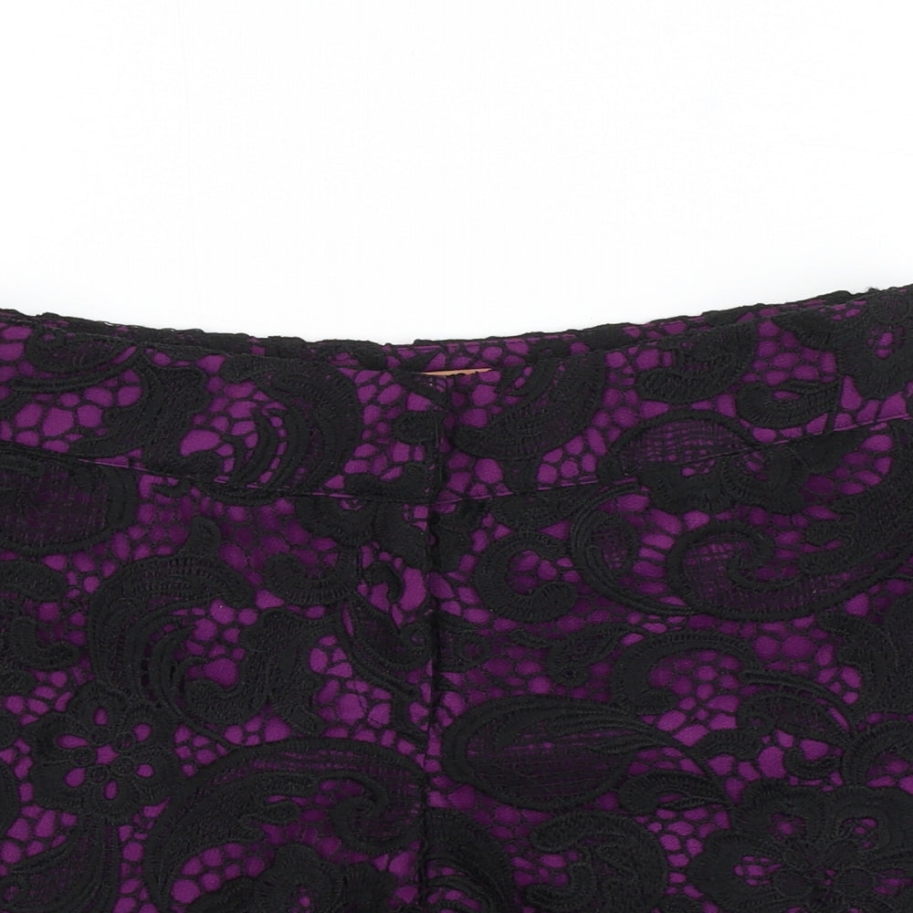 My Muse Womens Purple Floral Polyester Hot Pants Shorts Size S L4 in Regular Zip