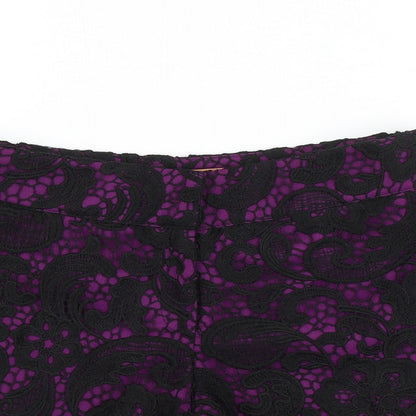 My Muse Womens Purple Floral Polyester Hot Pants Shorts Size S L4 in Regular Zip